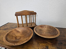 Vintage Primative Wooden Bowls + Napkin Holder, Centerpiece Bowl, Farmhouse. picture
