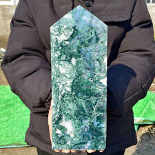 4.6LB Large Natural green druzy moss agate quartz obelisk crystal aura healing picture