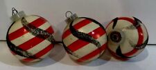 Antique Red Striped Mica Glass Ball Vintage Christmas Ornaments 1950's Austria picture