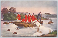 Fox Hunters Crossing Stream River Red Coats Hounds Horses Hunting Dogs Postcard picture