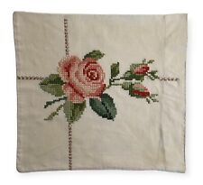 Vintage Antique Handmade Cross Stitch Pillow Case Handcrafted Floral Needlework picture