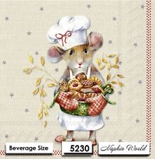 (5230) TWO Paper BEVERAGE / COCKTAIL Decoupage Art Craft Napkins - CHEF MOUSE picture