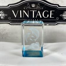 Vtg 3D Laser Etched Dolphins,Clear Blue Acrylic Lucite Paperweight 3x1.5” Beauty picture