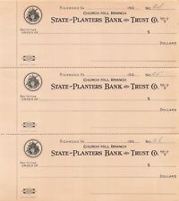 Richmond VA~State Planters Bank & Trust- Tobacco Plant Logo-Lot of 1930s checks picture