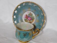 Vintage Lusterware Teacup & Lattice Saucer Victorian Couple picture
