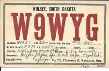 QSL 1937 Wolsey   South Dakota     radio card picture