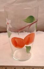 Vintage Tall Clear Vase with Hand Painted Orange Color Fruit  picture