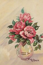 NEW Vintage  ARTIST R Bauer PINK Peony GET WELL CARD with Envelope picture