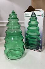 Vintage Anchor Hocking GREEN Christmas Tree Apothecary Candy Jar w/ Original Box picture