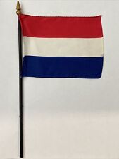 New Netherlands Holland Mini Desk Flag - Black Wood Stick Gold Top 4” X 6” picture