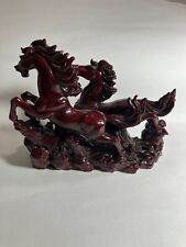 Feng Shui Elegant Red Resin Wild Horses Sculpture Reiki Gift Decor picture