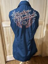 HARLEY DAVIDSON Women’s Sleeveless Full Snap Blouse Collared Size Large picture