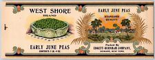 West Shore Early June Peas Paper Can Label Edgett-Burnham Newark, NY c1920's picture