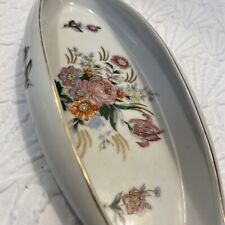 Hand Painted Porcelain Celery Boat W/ Raised Relief Gold Trim Rose Pattern 11” picture