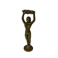 Vintage Art Deco Cast Brass Nude Woman Figure Topper Metal Art Statue 6 in Decor picture