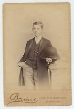 Antique c1880s Cabinet Card Incredibly Handsome Man Posing With Hat Tyron, PA picture