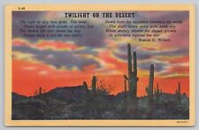 Postcard Twilight on the Desert Poem by Roscoe G Wilson, Cactus c1940s picture