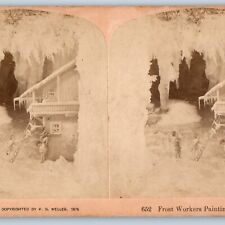 1875 F.G Weller Frost Workers Xmas Elf Stereoview Real Photo Allegorical Art V28 picture
