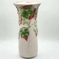Fitz and Floyd Vintage 1988 Grapes Grapevine Basketweave Cream Ceramic Vase 11