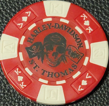HD ST. THOMAS ~ (Red AKQJ) International Harley Davidson Poker Chip picture