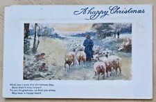 Tuck's Oilette Postcard Christmas Snows & Holly Sprigs Shepherd Sheep Flock UNP picture