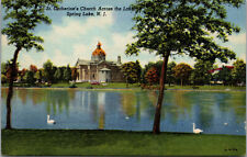 Vtg 1950s St Catherine Church across the Lake Spring Lake NJ Unused Postcard picture