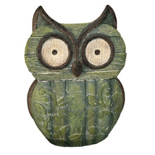 Faux wood carved green owl garden art figurine picture