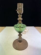Antique Vintage Green Glass Brass / Copper Small Table Lamp Works 11