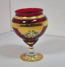 Victorian Ruby Red Glass Vase Seyei Hand Decorated Enameled Flowers & Gilt 10