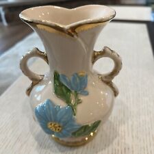 Vintage Hull Art Pottery Blue Magnolia Vase Gold Trim picture