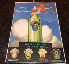 VTG 1920s French Paris Cosmetics Advertising Cardboard Poster Lotion un Reve picture