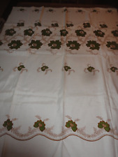 Vtg Rayon Fabric Curtain Drapery 1970's Green & Gold  Floral Print 44