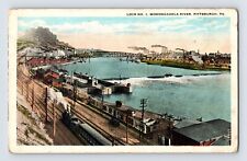 Postcard Pennsylvania Pittsburgh PA Monongahela River Lock Train 1930s Unposted picture