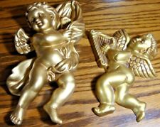 Vitg Pair (2) Homco Cherubs Angels Resin Plastic Gold Tone Wall Decoration   620 picture