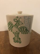 ANTHROPOLOGIE JAR BLUE GREEN &CREAM Ceramic Canister 4.5” T 4.25” W picture