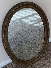 1960’s Hollywood Regency Large Golden Tone Oval Mirror 26 1/4” X 18 1/4” Vtg picture