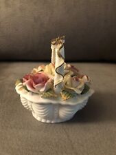 Small Ceramic Decorative Flower Basket Figurine Collectible Trinket Box Vintage picture