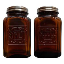 Depression Style Glass Salt And Pepper Shakers amber 2.35*2.35*4.5 Inches picture