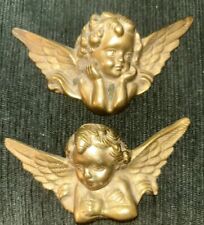 Set Of 2 Vintage Brass Angel Cherubs Wall Hanging W/Mounting Hook picture