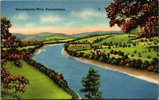PA Susquehanna River Birdseye View Rolling Hills Farm House c40's Linen Postcard picture