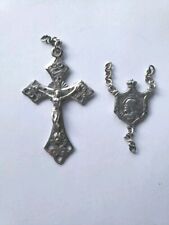 Vtg Lot Sterling Silver Rosary Mary Jesus Medal 3/4 Crucifix  1 3/4 picture