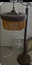 Vintage Boho Rattan Woven Wicker Table Lamp & Matching Shade 28 1/2