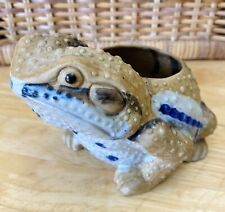 Vintage Hobnail Frog Toad Planter MCM RARE Unusual Earth-tone & Blue Tiny Crack picture