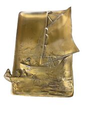 Vintage PMC Brass Coin Dish Ashtray with 3-D Sailboat Lifeboat Scene 6