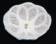 Large Hand Made Berardos Woven Ceramic Basket Pottery Portugal White Blue Flower picture
