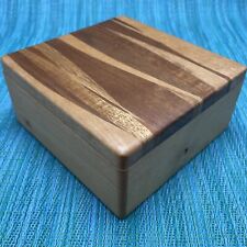 Vtg Square Wooden Trinket Box  Keepsakes Jewelry Photos etc Hinged Lid 5.5” picture