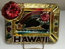 VINTAGE HAWAII Souvenir Metal Ashtray Trinket Tray Rainbow Floral Pineapple picture