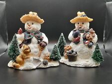 (2) Snowmen with Woodland Animals Figurines picture