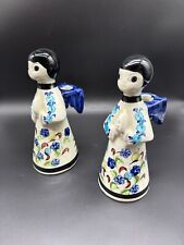 Pair of Tonala Mexico Handpainted Angel Candle Holders Signed 9