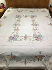 Beautiful Vintage Hand Cross Stitched Tablecloth 83L X 30.5 W Will Add Elegance picture